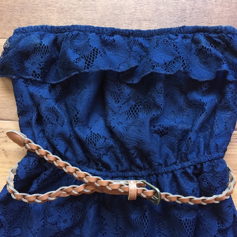 Trixxi Blue Strapless High Low Dress W/ Belt small - Picture 2 of 6